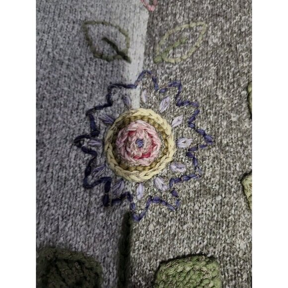 SUSAN BRISTOL Hand Embroidered Floral Marled Knit Sweater L - Picture 9 of 15